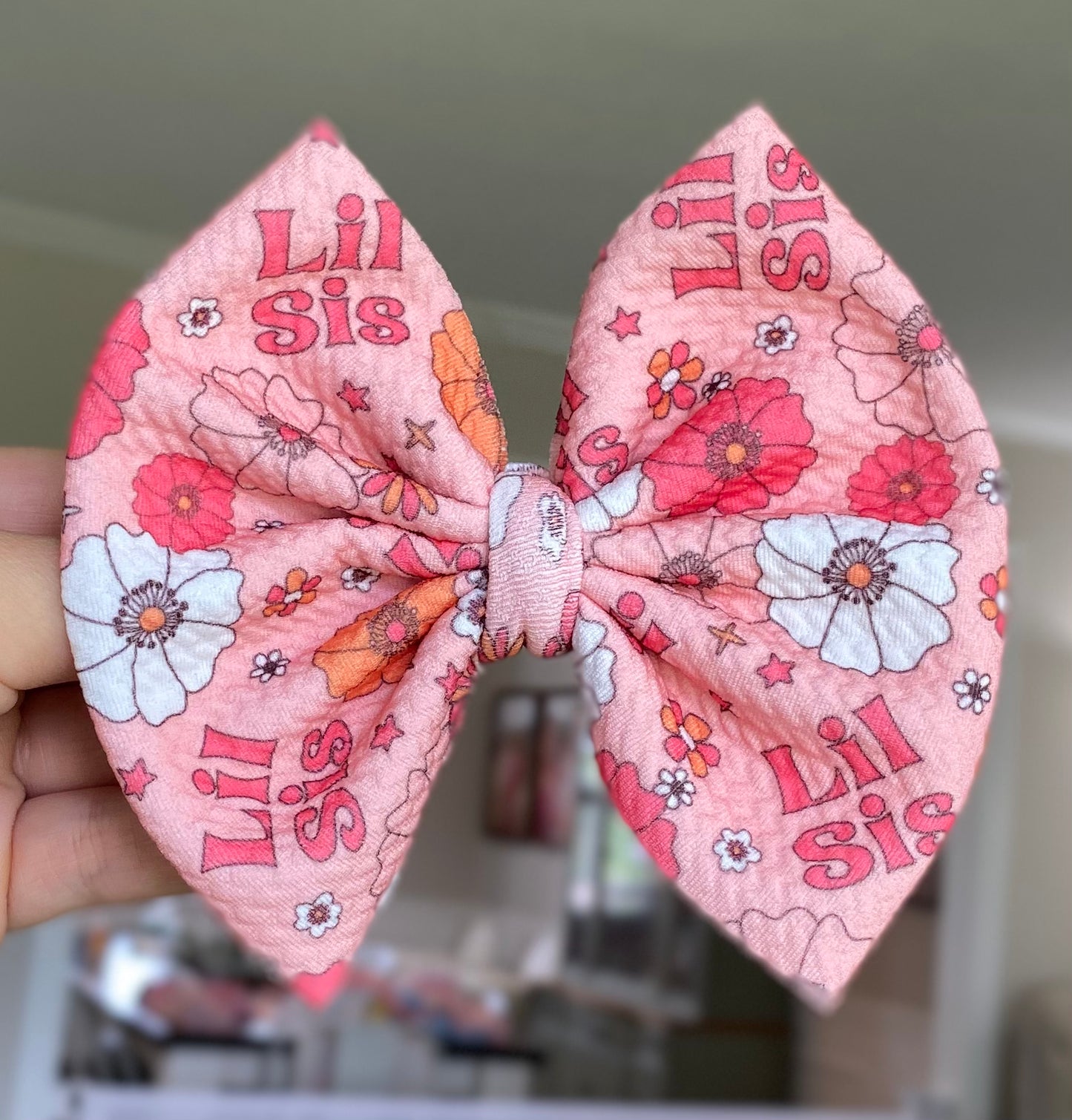 Lil Sis Pink Floral Bow