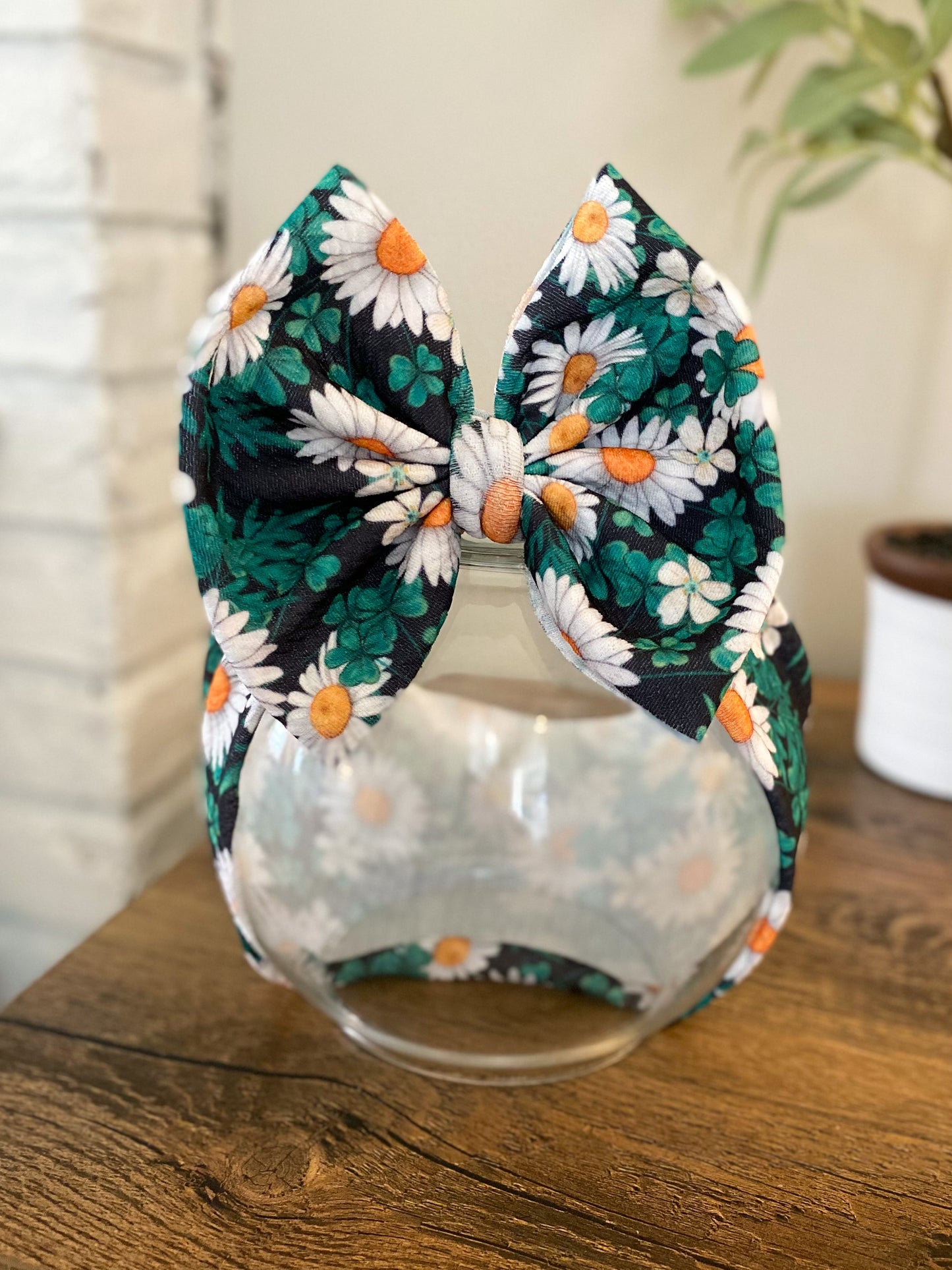 Green Floral Bow