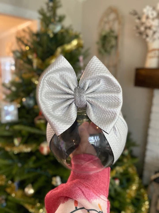 Silver Pleather Bow